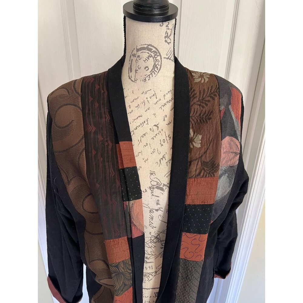 Anna Brown Open Blazer Jacket Patchwork Quilt Art… - image 2